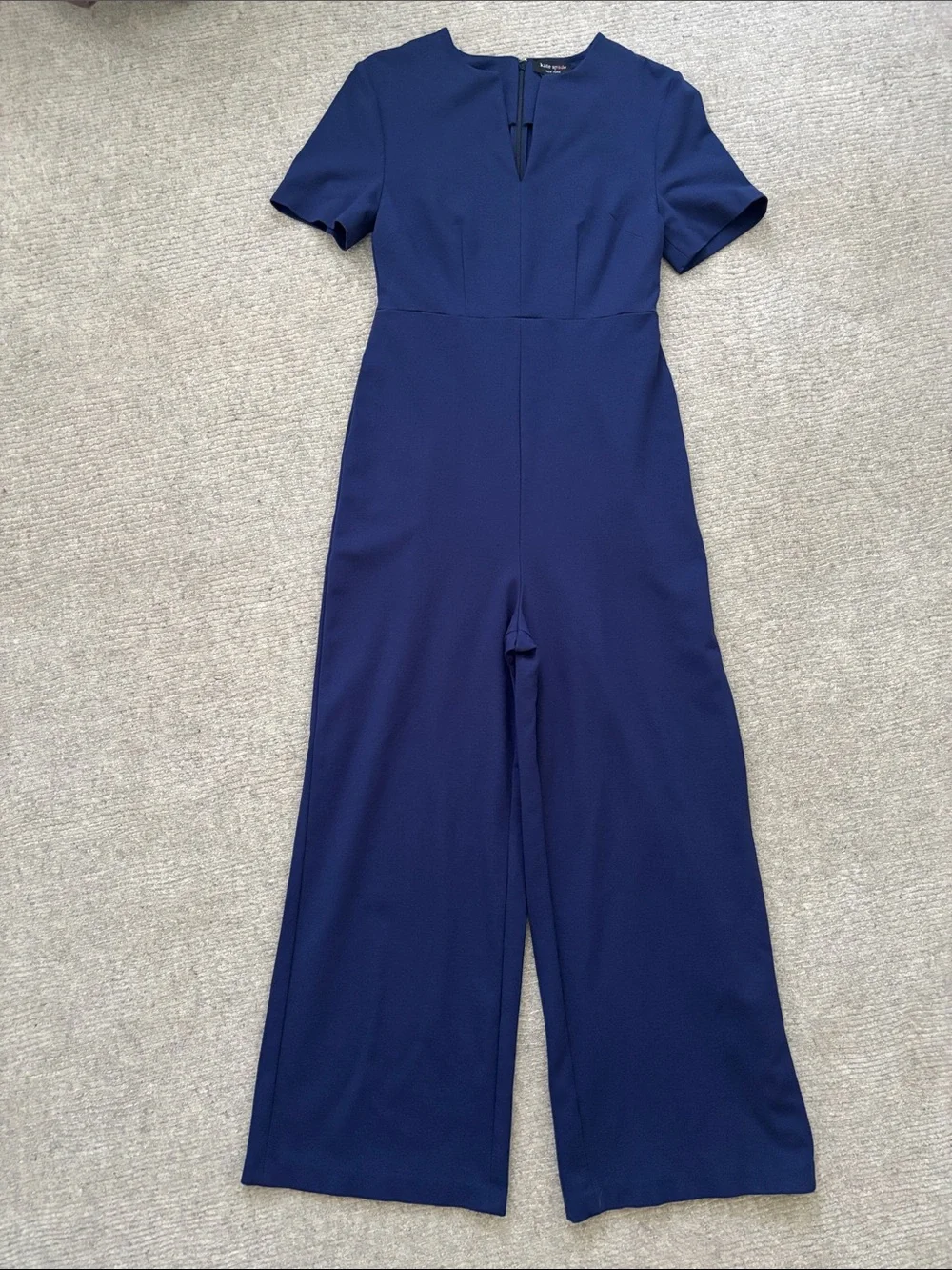 Kate Spade Split Neck Jumpsuit Size S Blue Modern Professional Effortless Chic